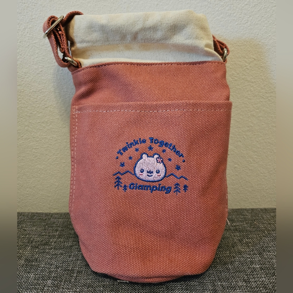 Pink Canvas Shoulder Bag with Cute Embroidery